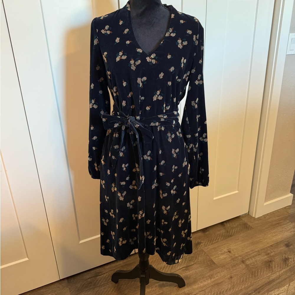 CAbi Navy Floral Long Sleeve Dress